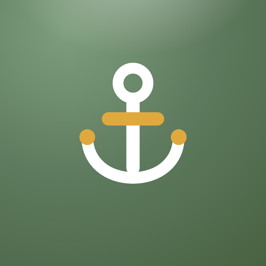 Anchorly app icon — a soft sage anchor with a marigold remembrance accent