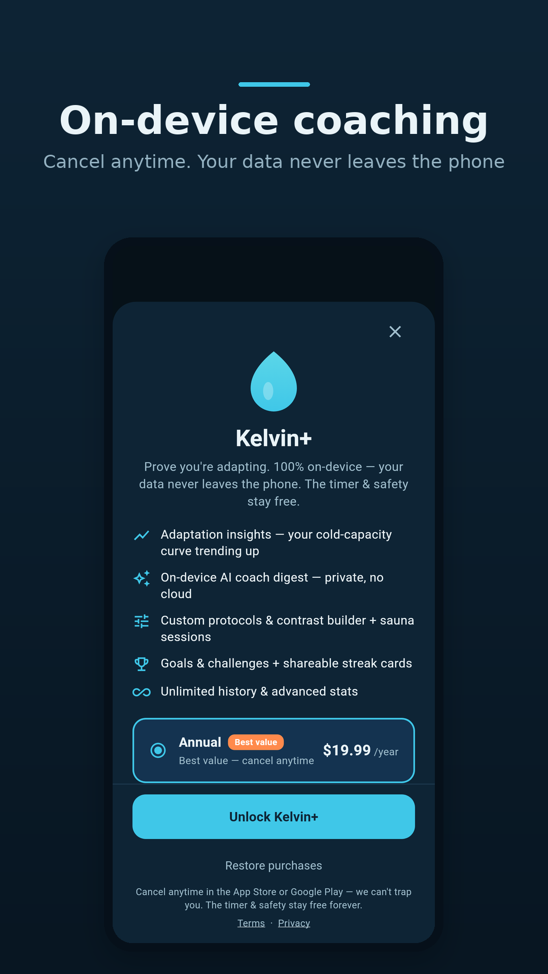 Kelvin+ screen showing honest, store-managed pricing