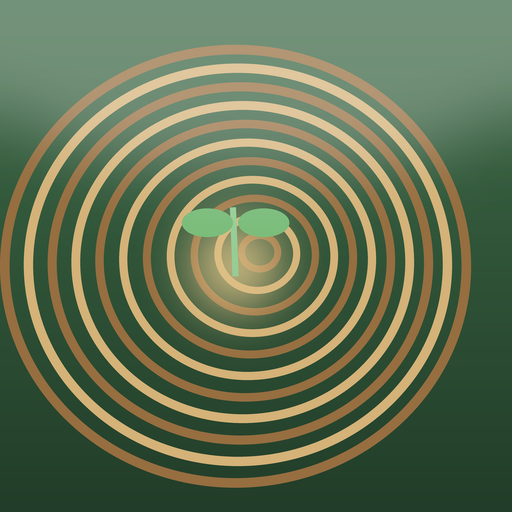 Mokume app icon — a wood-grain ring mark on a deep bonsai-green field