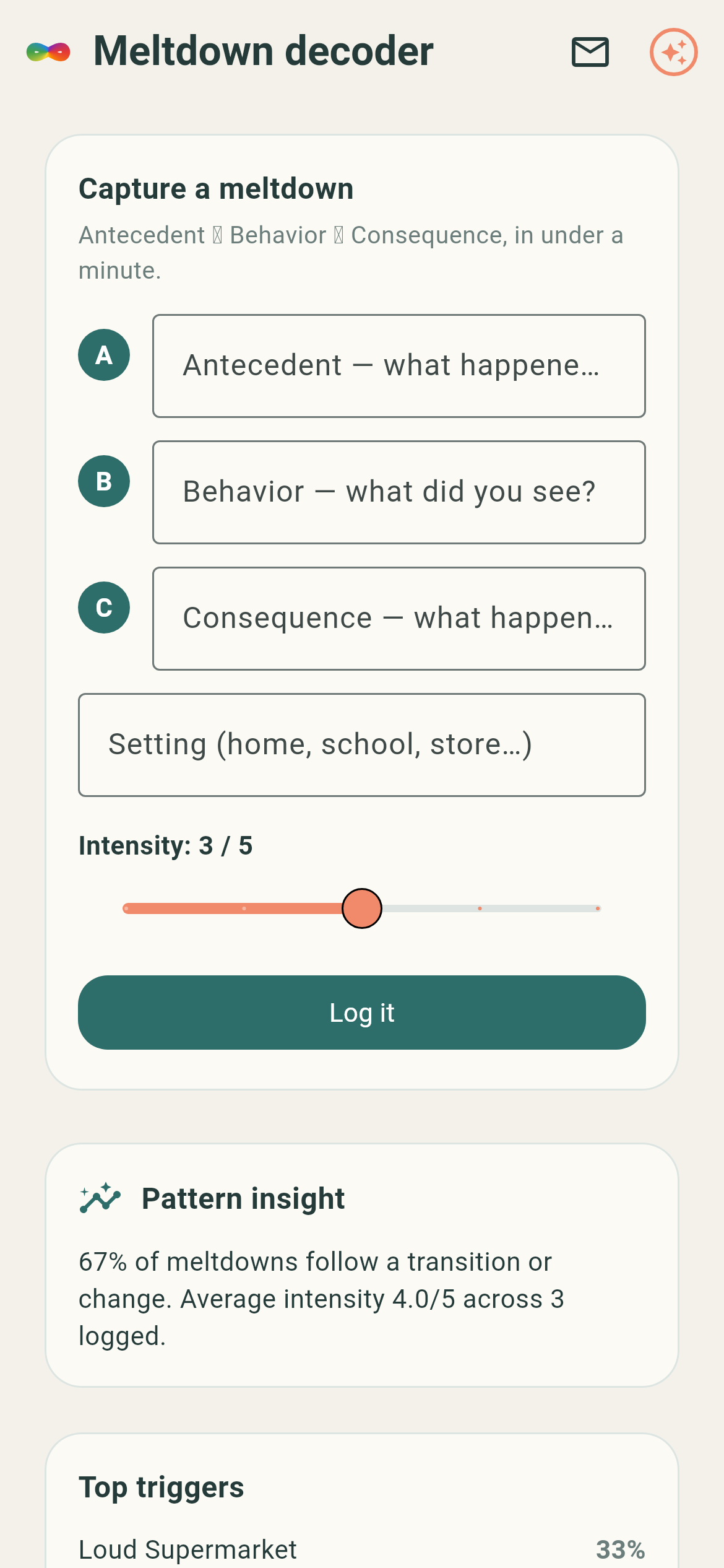 Nello meltdown decoder showing ABC capture, patterns, and a triggers chart