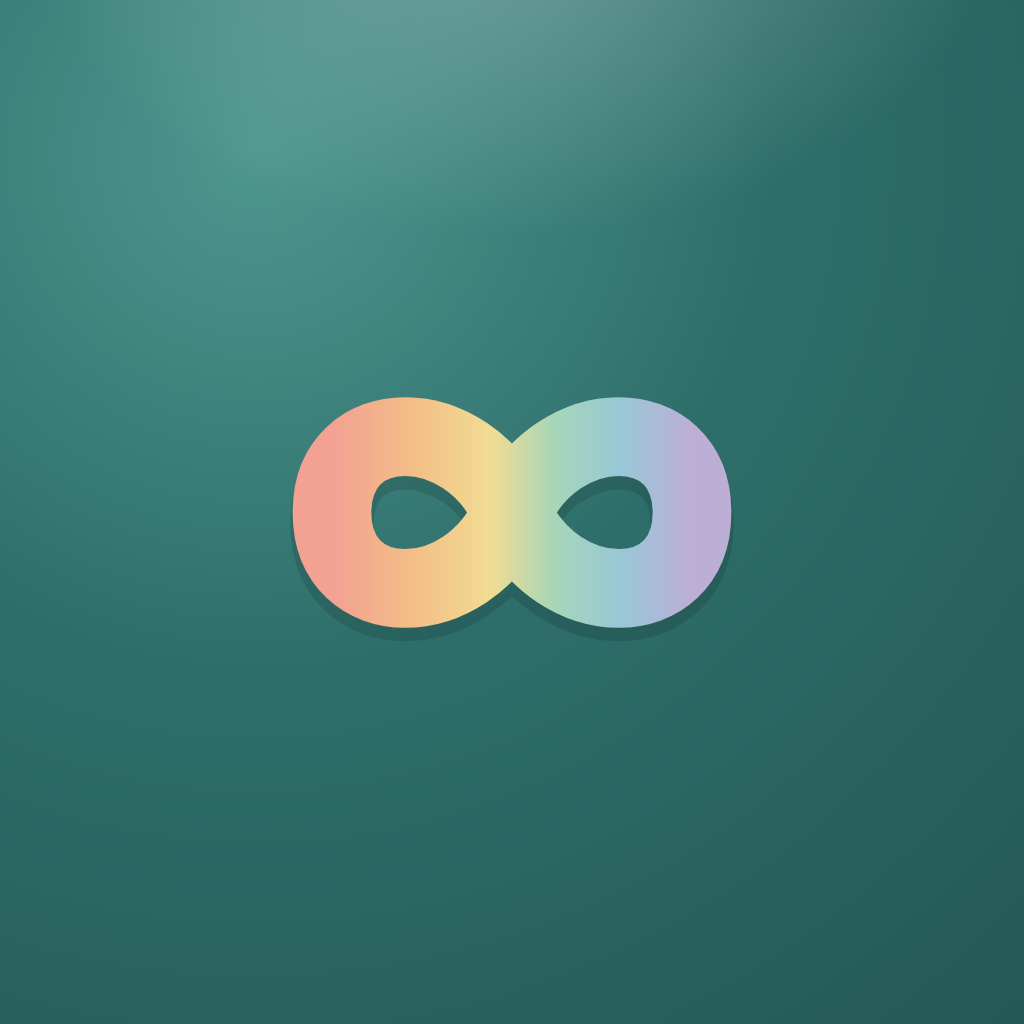 Nello app icon — rainbow-infinity on calm teal