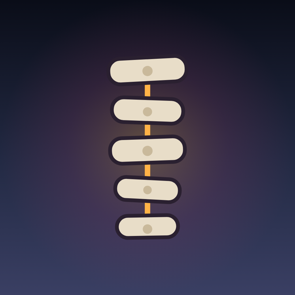 Titan Spine app icon — a pale ivory vertebrae column glowing on a deep night-blue field