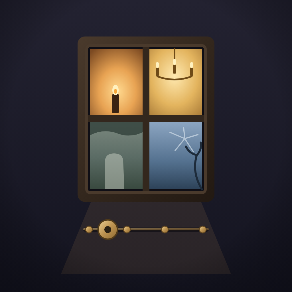Yesterlight app icon — a brass chronoscope dial on a deep manor-dark field